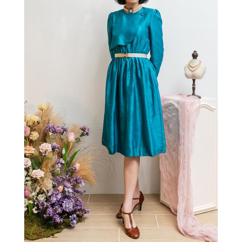 Vintage Japanese Miss Onward Silky Blue Evening Dress(MT1608-84)