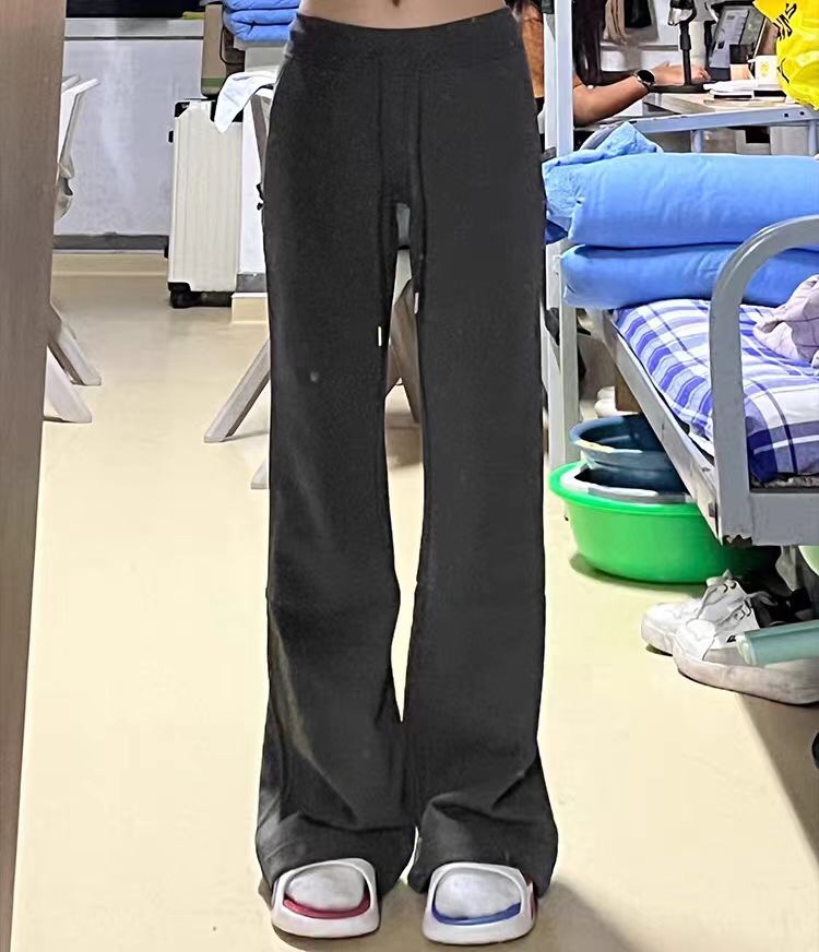 B09(5930) 韩版休闲风松紧腰微喇黑灰长裤