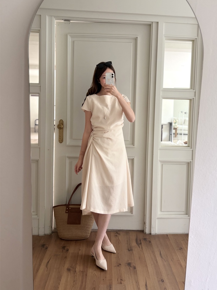 Belle Ruched Dress (Cream)