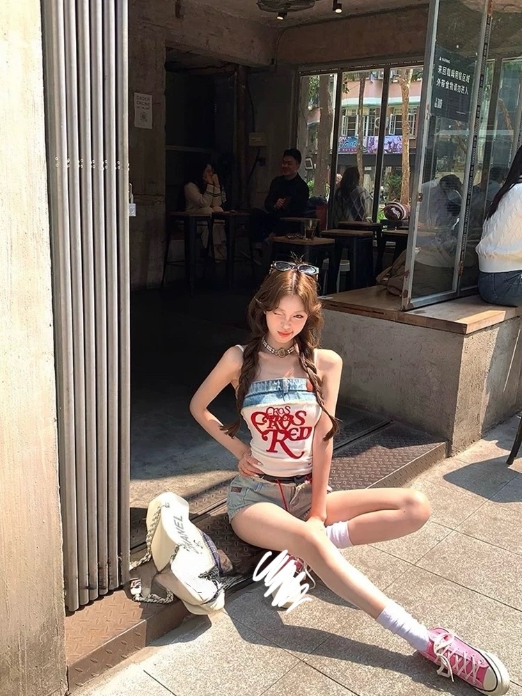 TP468美式字母印花吊带