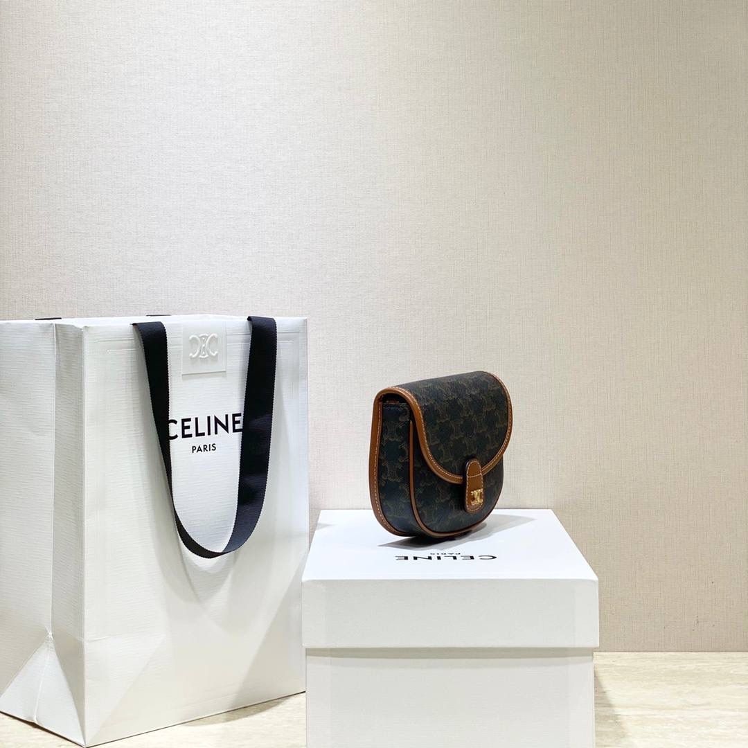 🔥大货实拍图 𝗖𝗘𝗟𝗜𝗡𝗘 ♥ 𝗧𝗥𝗜𝗢𝗠𝗣𝗛𝗘 𝗖𝗔𝗡𝗩𝗔𝗦 𝗕𝗘𝗦𝗔𝗖𝗘 嗨～复古老花yyds新草报道～圆滚滚的小马鞍很是讨喜🤩～ 型号：196702 尺寸：15*11*4cm