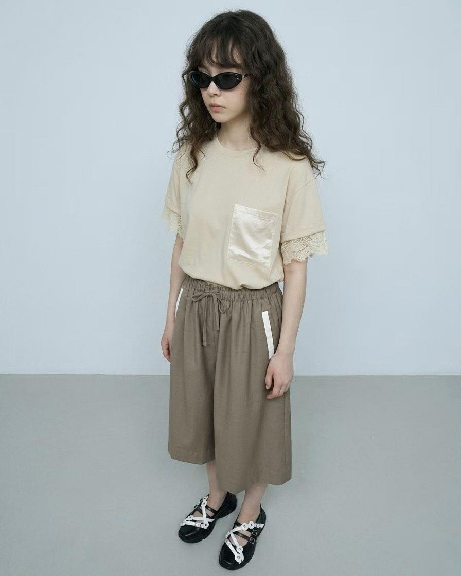 lace layer袖全棉tee