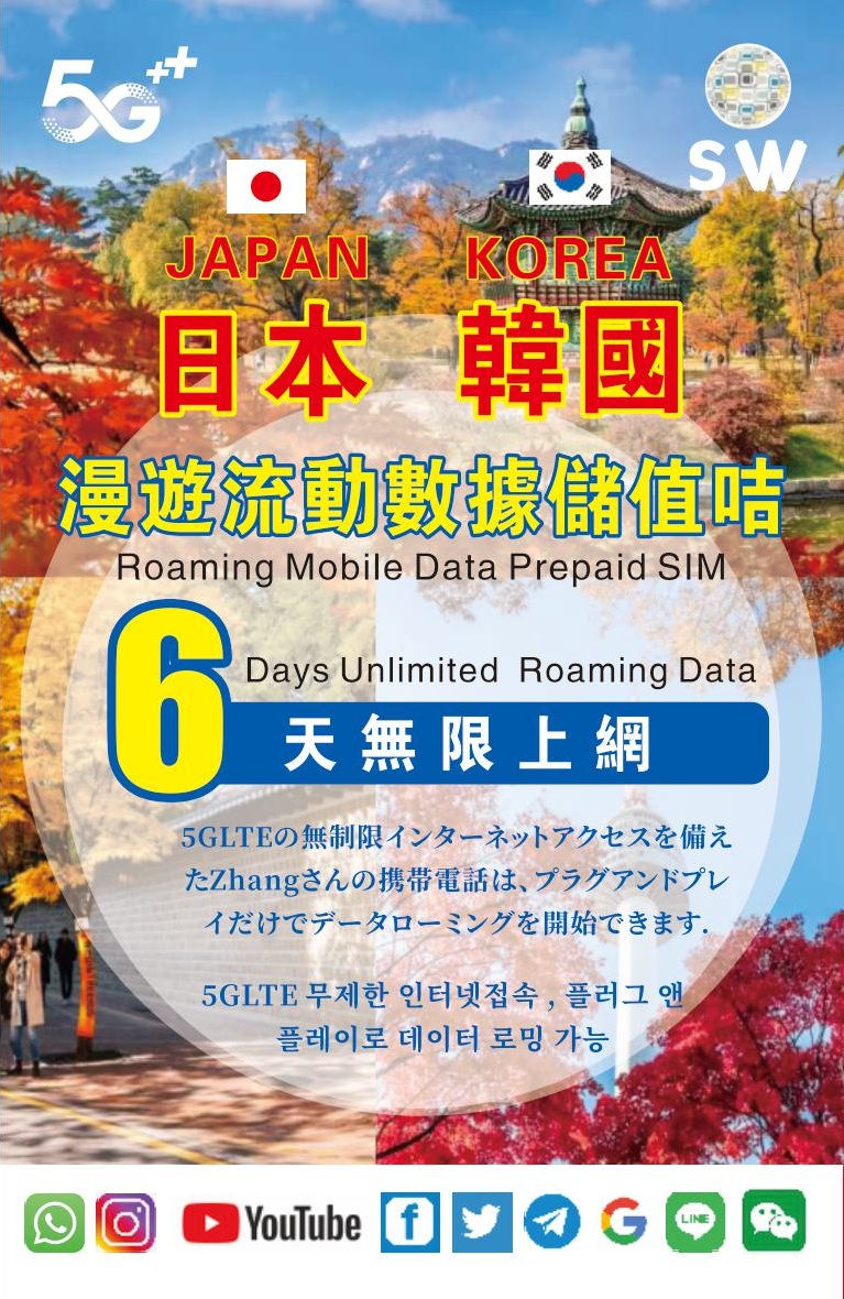 📬限時包平郵📬🔥火熱新品🔥 5G日本及韓國6天高速無限上網卡 即插即用 🎄聖誕/新年又係時候返鄉下Japan Korea data sim/Travel sim 另有7/8天 穩定 高流量 東京 福崗 大阪 沖繩 北海道 偏遠地區 全日本使用 明洞 首爾 Blackpink Labubu
