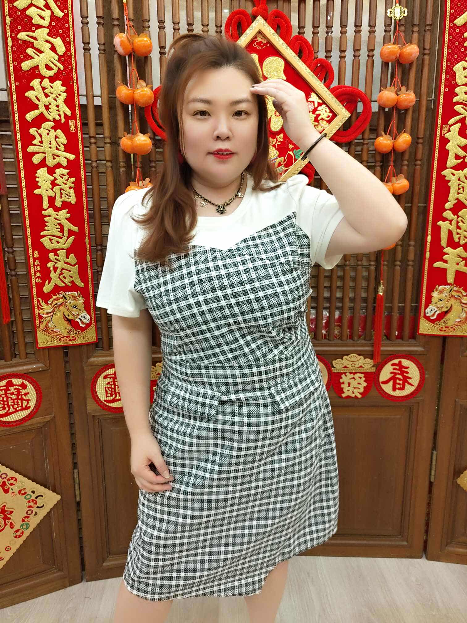 NFB07 BE#281919 拼接格子设计连衣裙