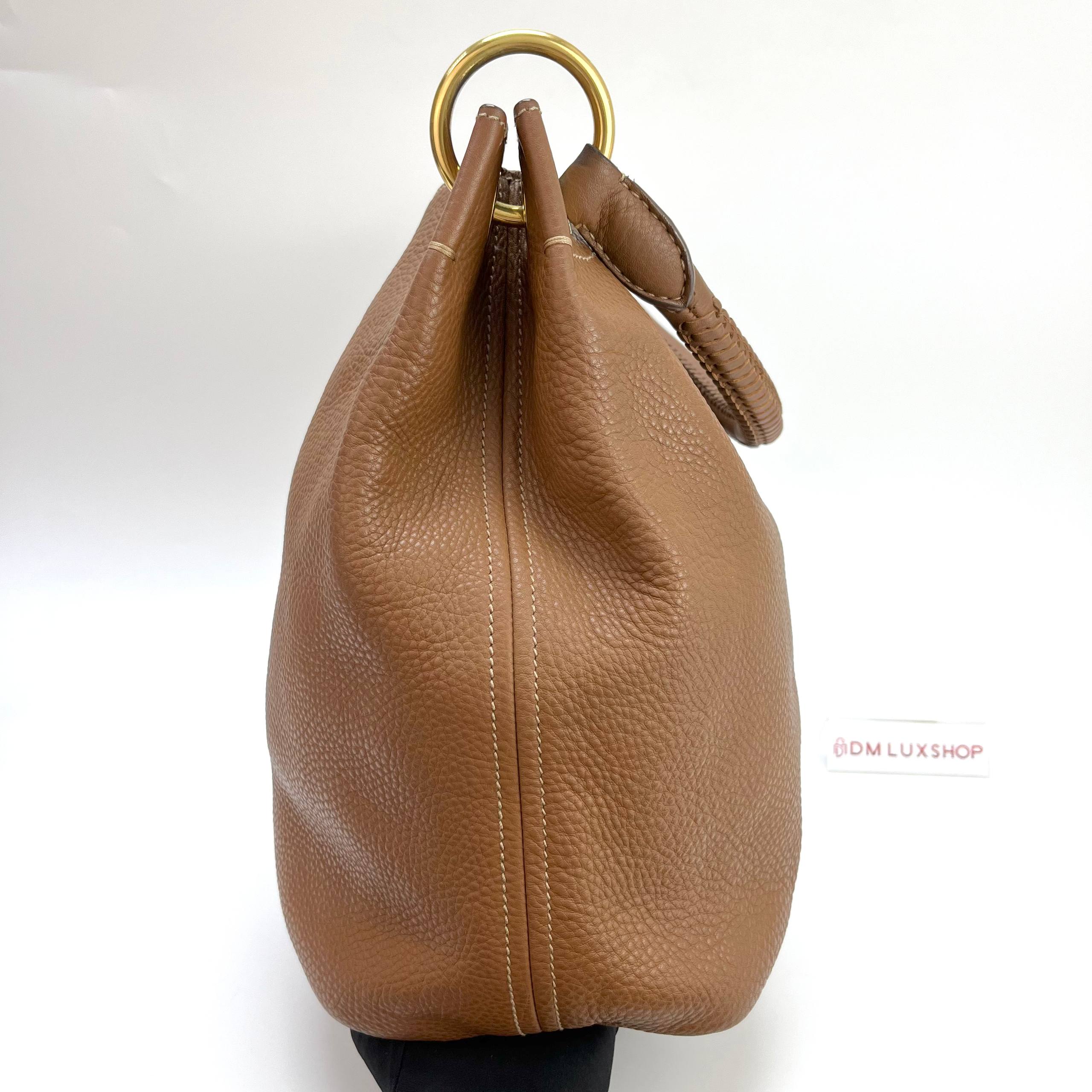 Prada Brown Leather Vitello Daino Hobo Bag GHW