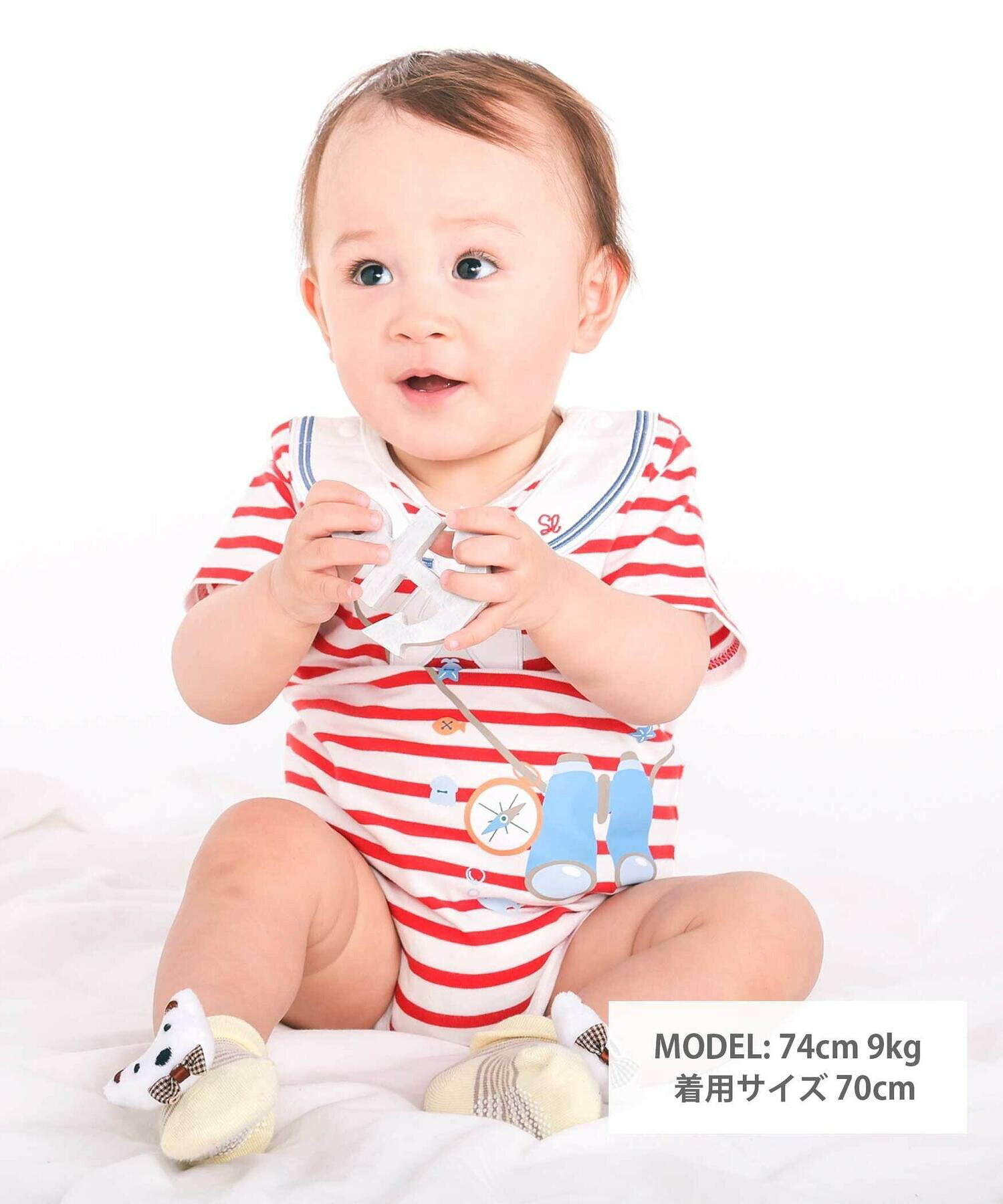 🇯🇵預訂 日本直送🇯🇵Slap Slip Baby兩色指南針望遠鏡印花水手領貼花短袖包屁衣