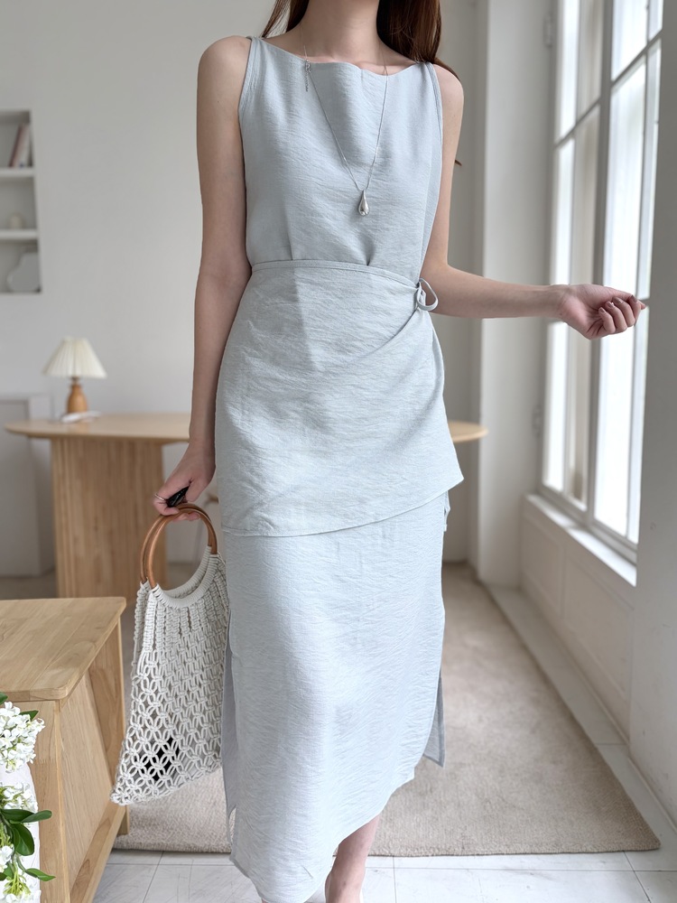 Boat Neck Layered Dress (Mint)