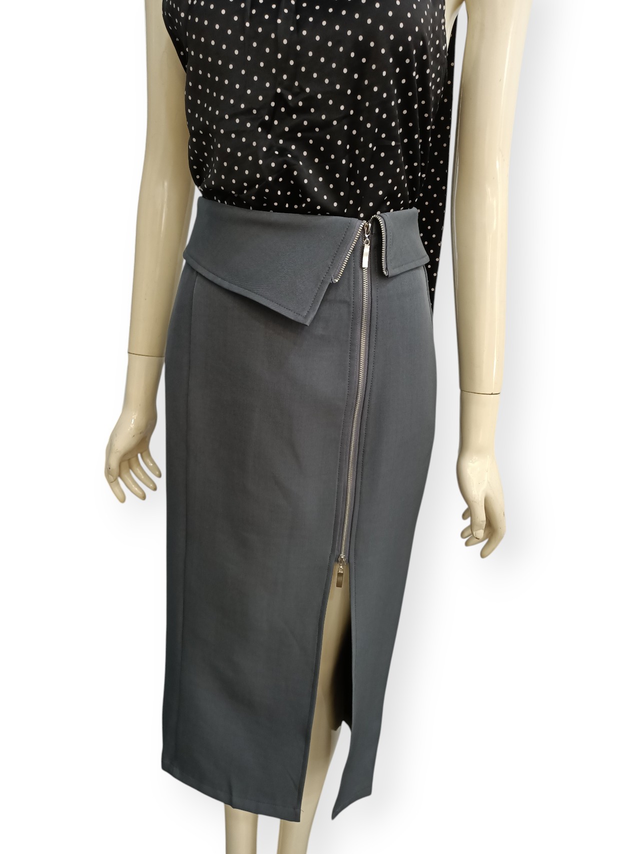 Front Zipper Midi Skirt M239