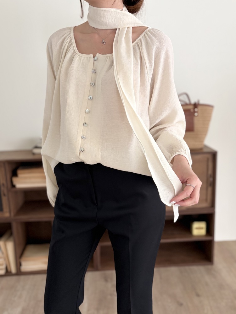 Eloise Tie-Neck Blouse (Cream)