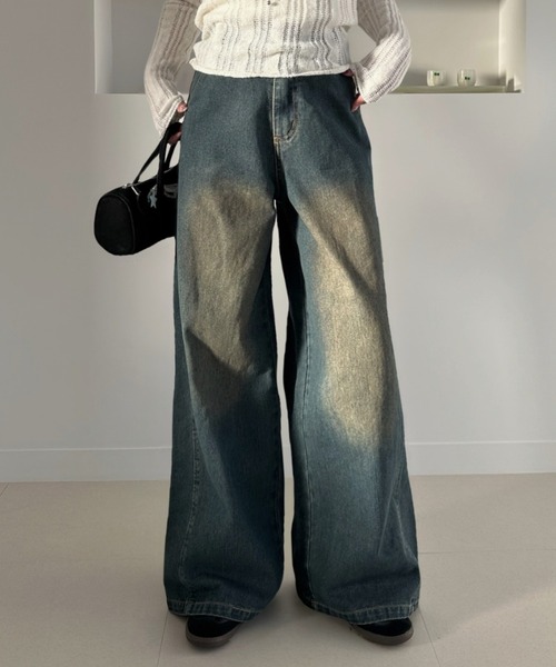 復古洗水闊腳牛仔褲【JP007】