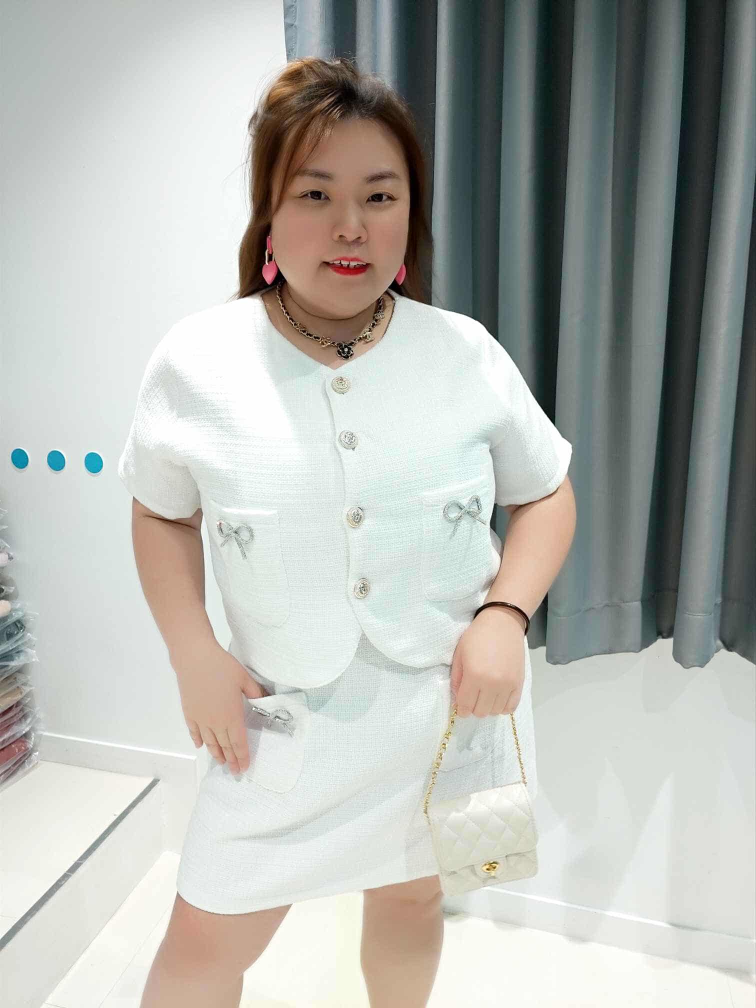 DOD02 银钻蝴蝶结小香风裤裙套装