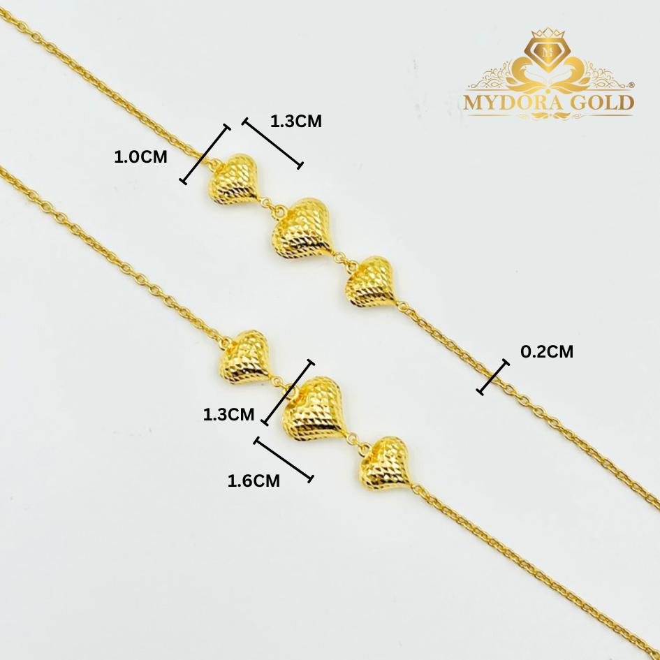 MYDORA Rantai Tangan Sauh Fesyen + 3 Love Pahat l EMAS 916/22K