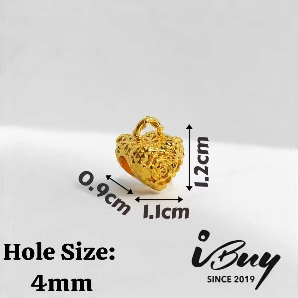 916 HARD GOLD DIAMOND CUT LOVE LOCK CHARM BEAD 916 硬金 菱格爱心锁串咀