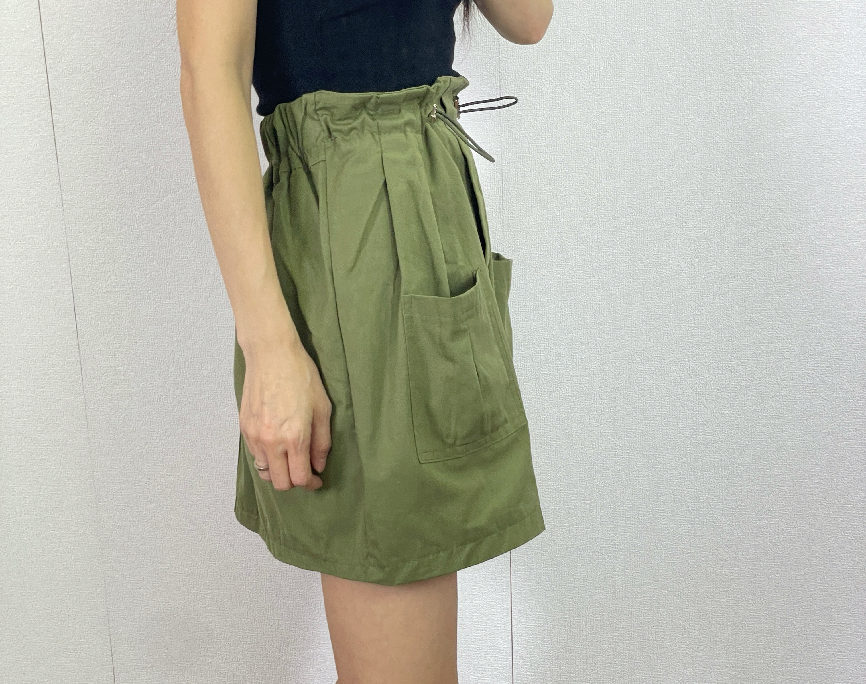 K5553 雙袋束繩腰半截短裙