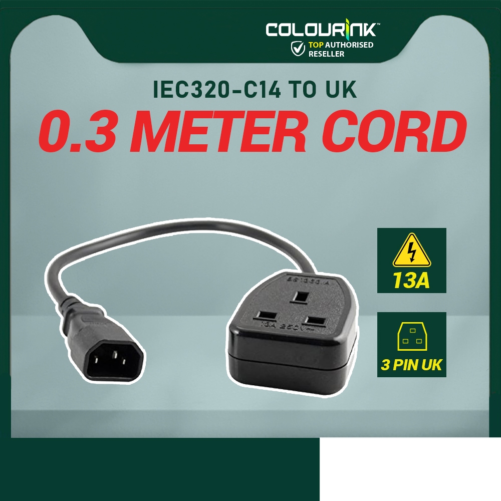 ColourInk IEC C14 Convert to 3-Pin UK Plug Point Universal Converter Adapter for UPS Backup Battery