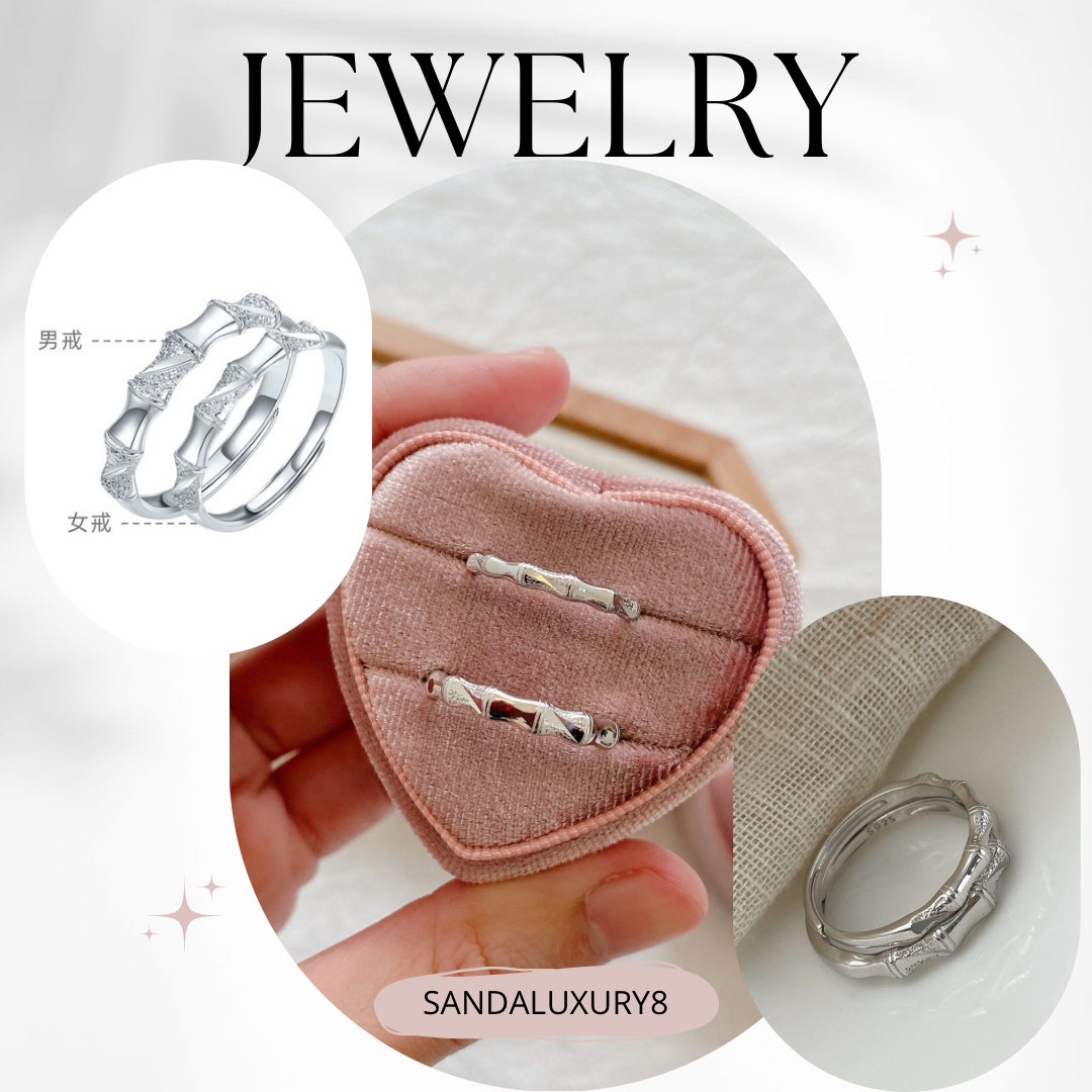 Simple Silver Couple Rings with Chinese Characters Design