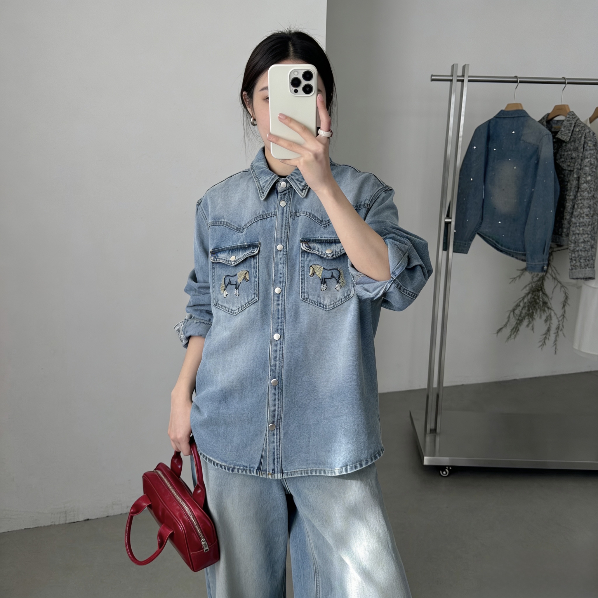 Jsny 刺繡馬仔牛仔衫