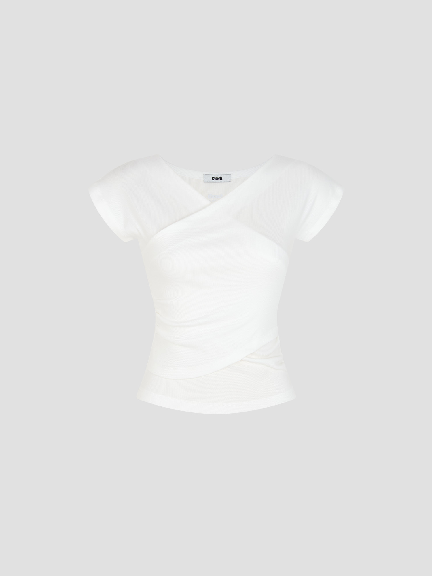 預購_V-neck Ribbed Shirred T-shirt by Conch