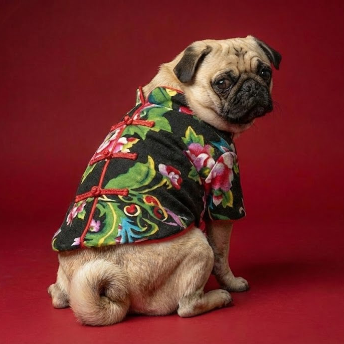 S522BK 花布唐裝衫黑色 Printed Tang suit black shirt