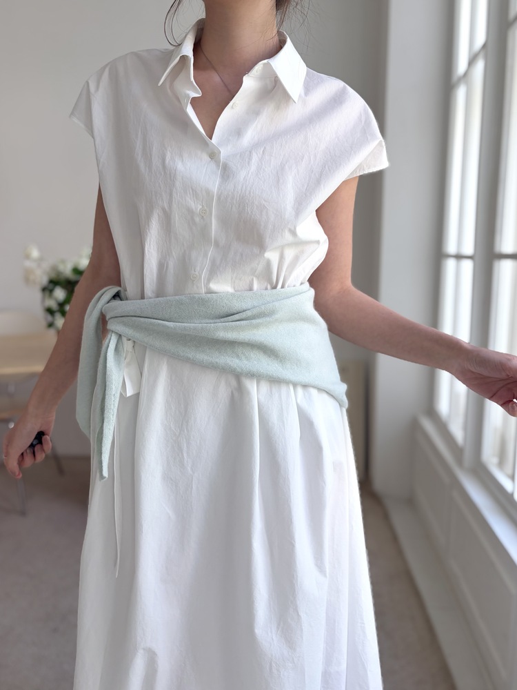 Elasticated Waist Shirt Dress (White)