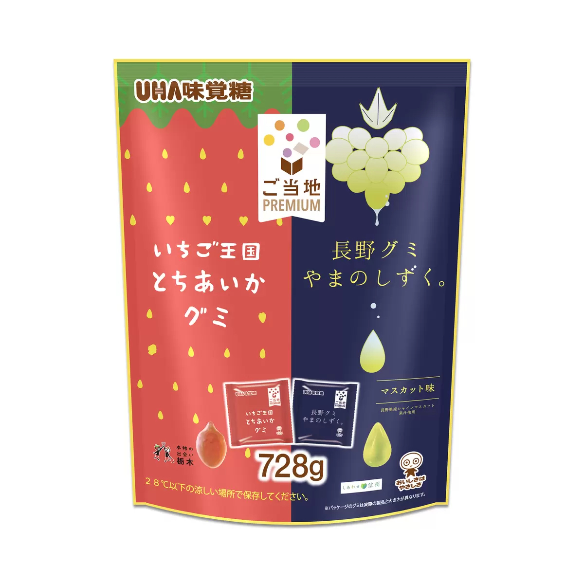 日本Costco限時特價中  日版UHA 味覺糖 ご当地Premium 栃愛士多啤梨草莓 長野麝香葡萄 水滴型軟糖 糖果 零食 (728g,約26包) 