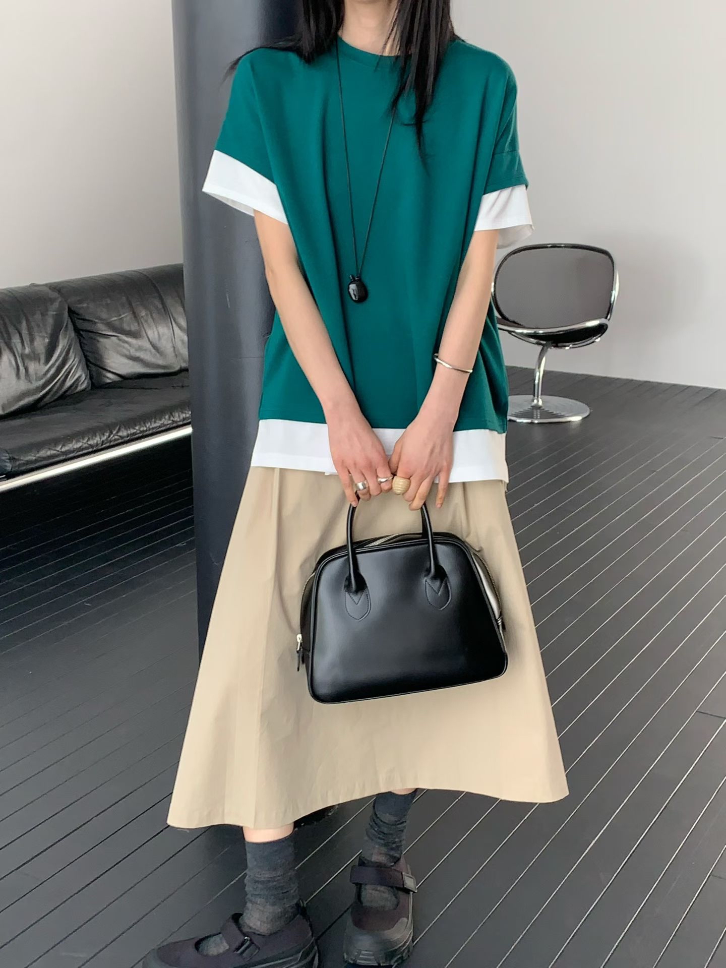 撞色拼接寬鬆休閒T恤