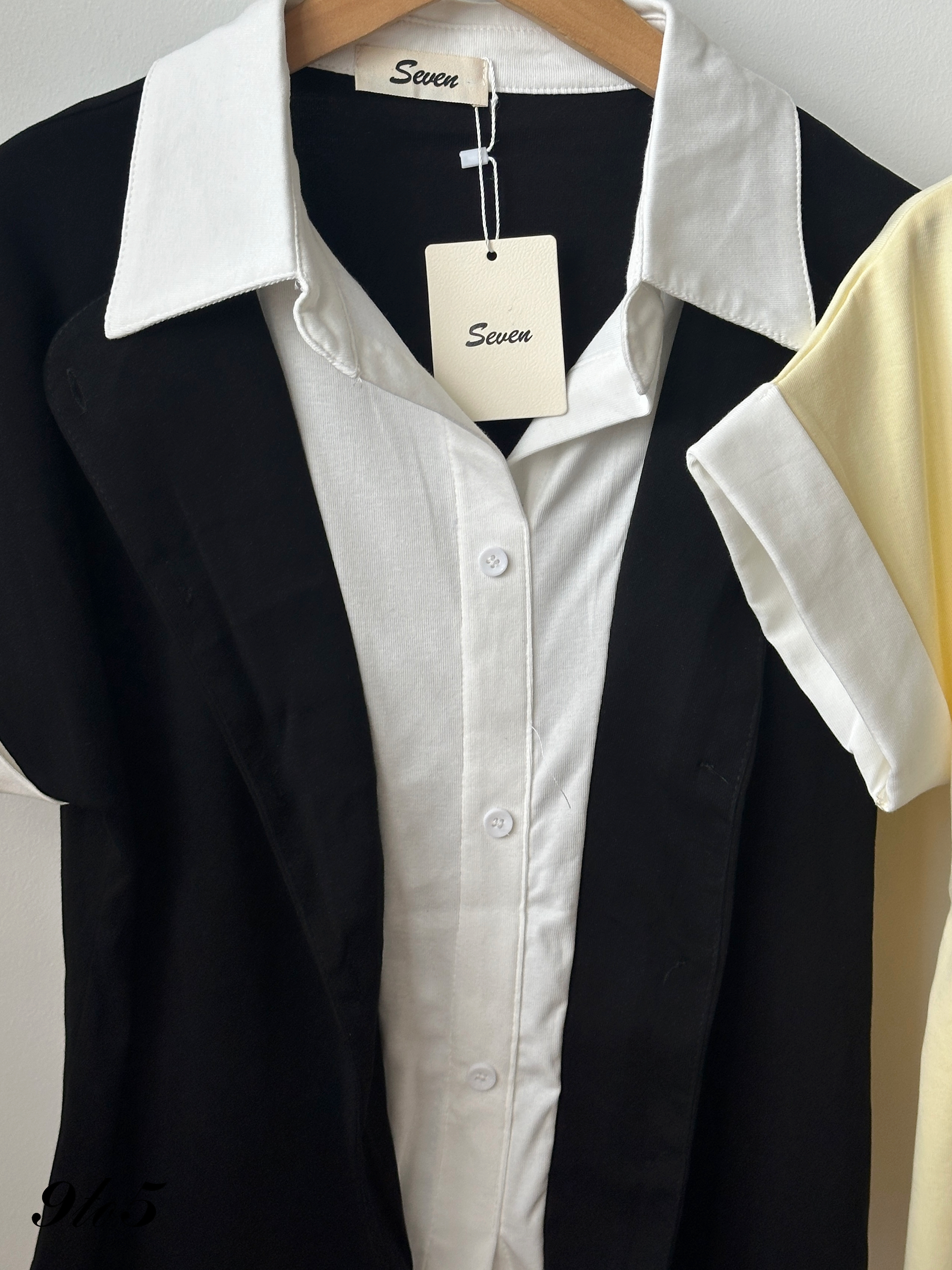 T4319 Contrast Fake Two-Piece Shirt - 4 Colors 