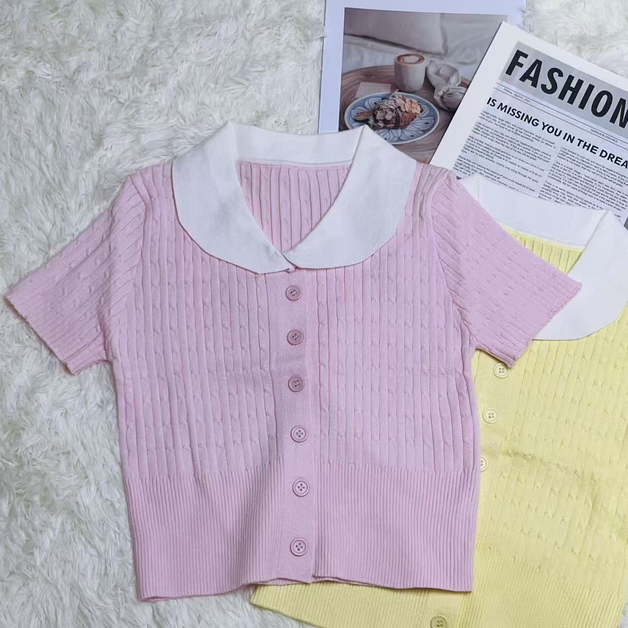 T20016#87057 [Knit Short Sleeve Top] Sweet Daily Style