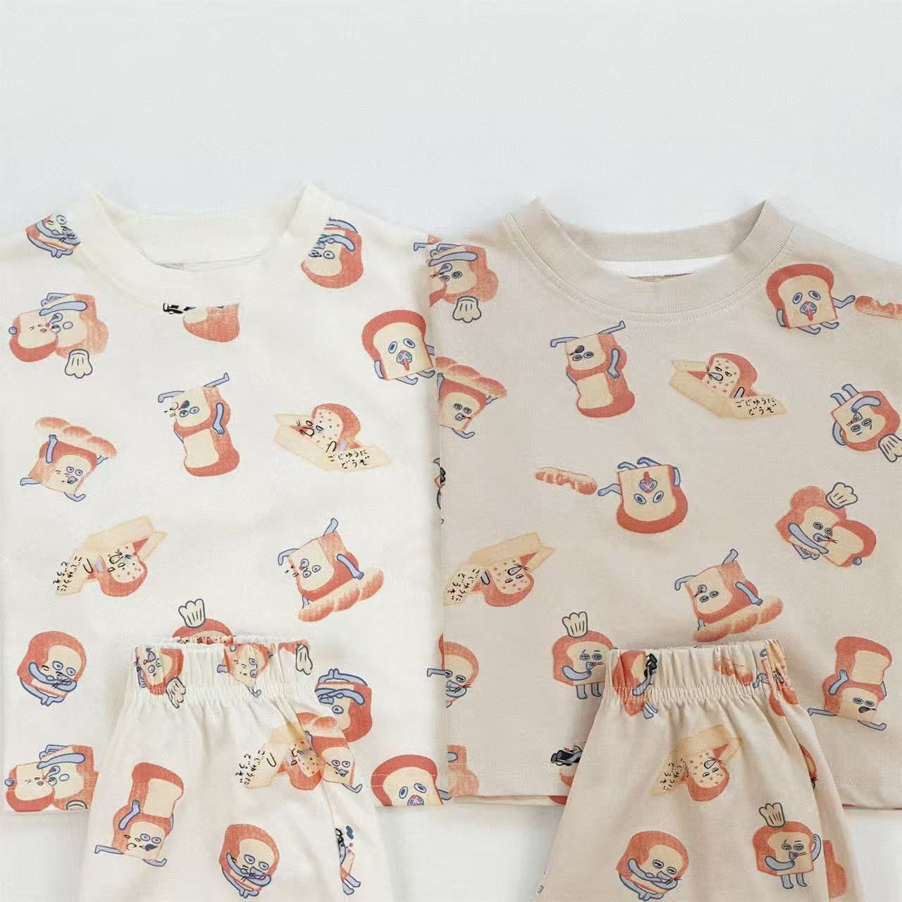 麵包小偷卡通滿印短袖套裝