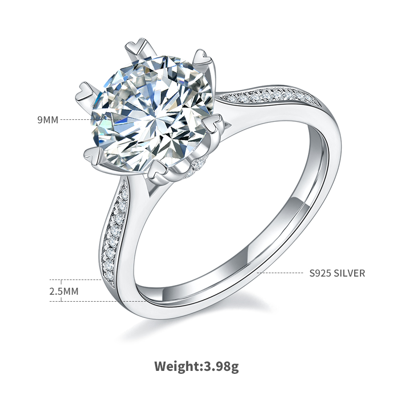 時來運轉S925銀鍍白金D級莫桑鑽戒指3卡