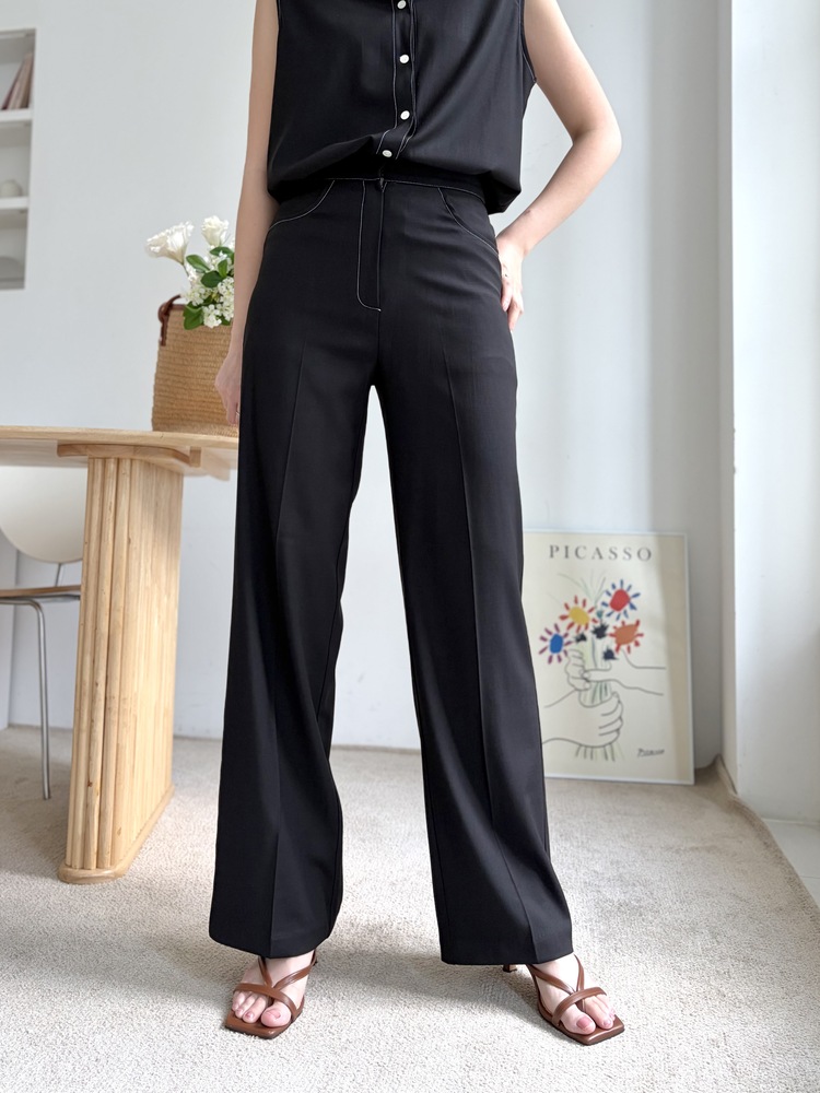 Topstitched Cooling Slacks (Black)
