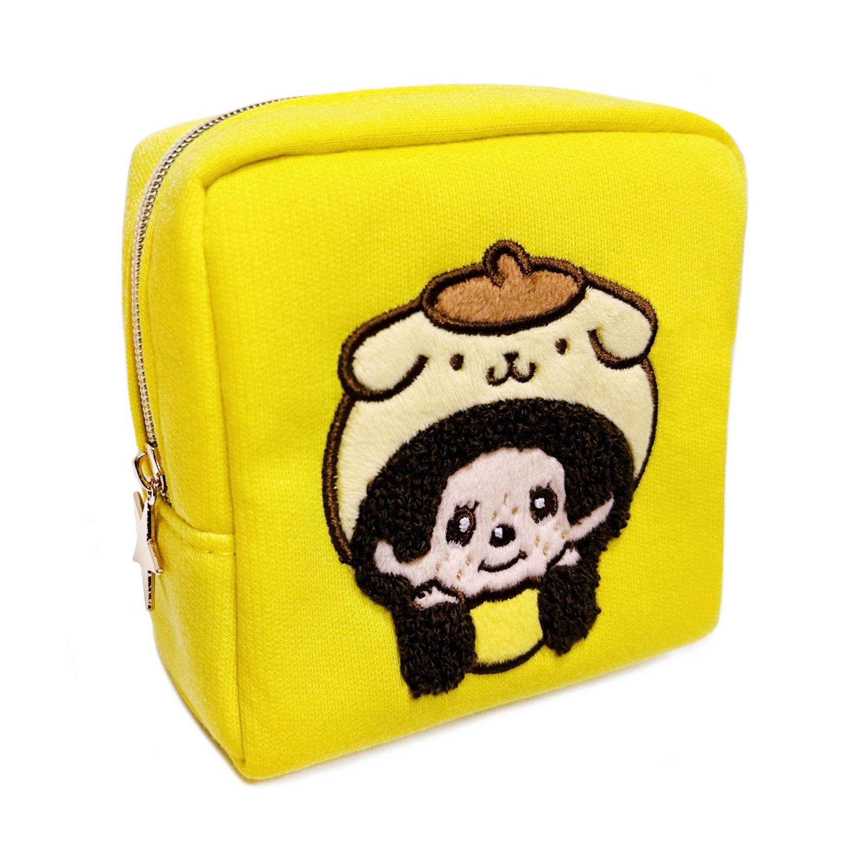現貨｜Monchhichi x Pompompurin 布甸狗 日版 毛毛刺繡 化妝袋 (S2341107)