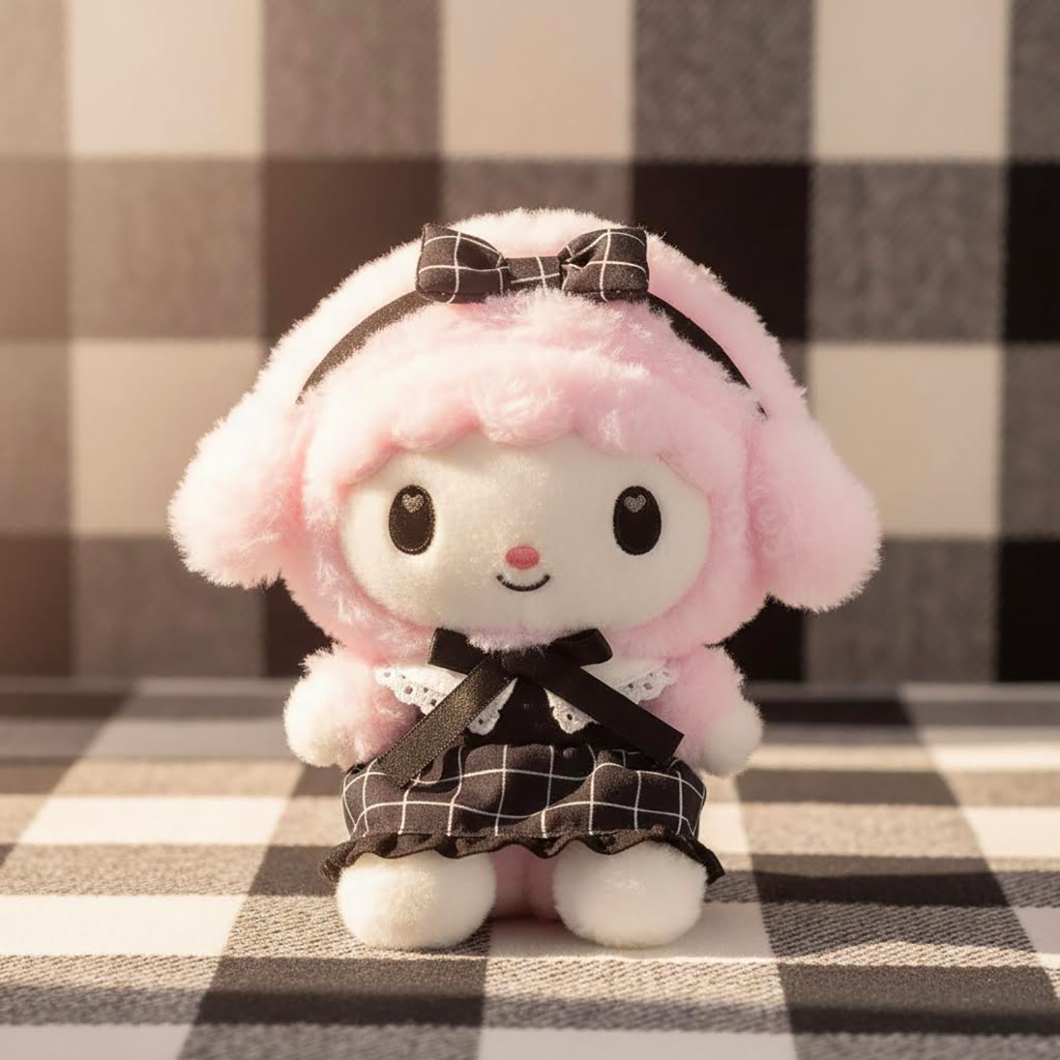 Sanrio - 黑色格紋系列公仔掛飾 (黑色Piano款)