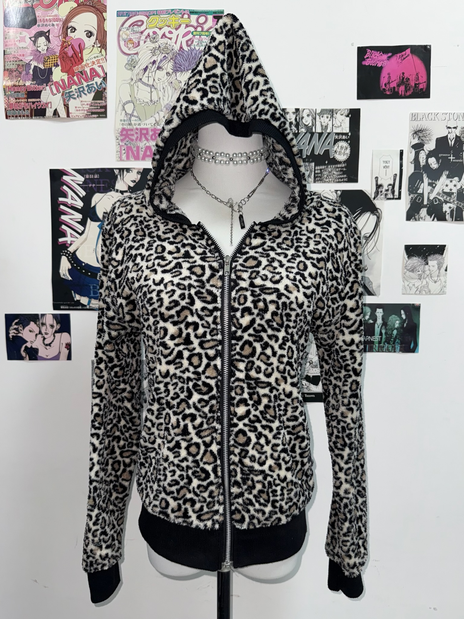 Leopard Print Zip-Up Hoodie with Black Trim