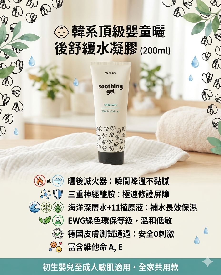 【Mongdies】嬰童曬後舒緩水凝膠 (200ml)
