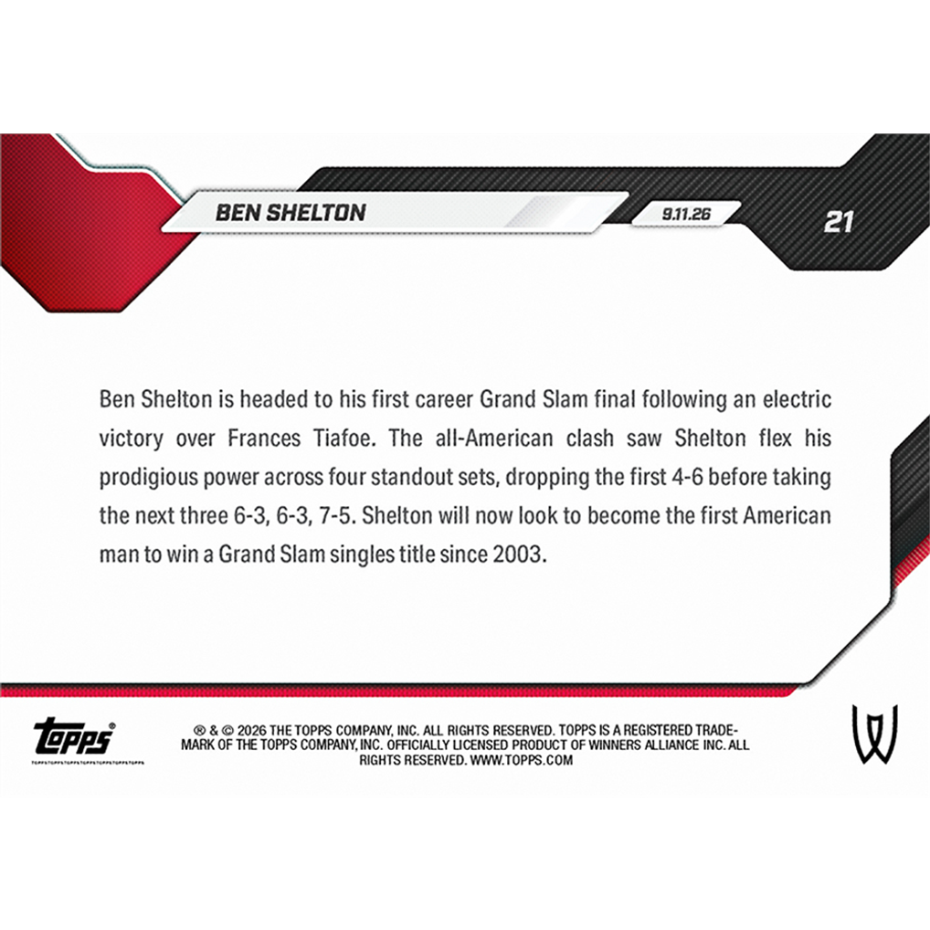 Ben Shelton - 2026 Topps NOW Tennis #21 首闖大滿貫決賽紀念卡【團購】