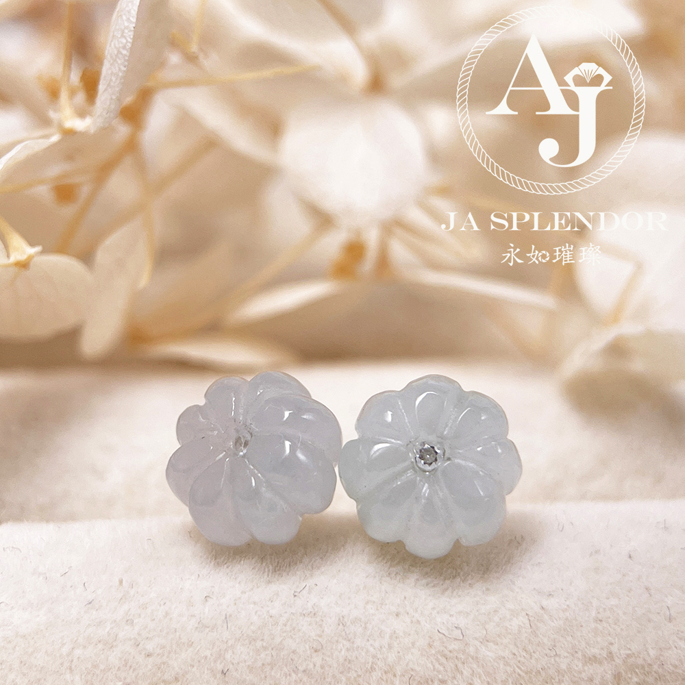 FBG26-H05 天然翡翠A玉 冰花綻放純銀耳釘
