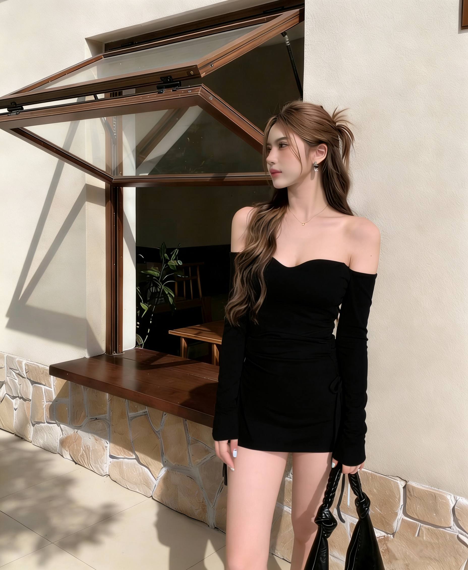 4456 “Off-Shoulder Mini Dress”法式纯欲一字肩抽绳包臀裙