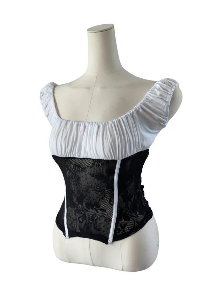 Ruched Sheer Lace Panel Corset Top