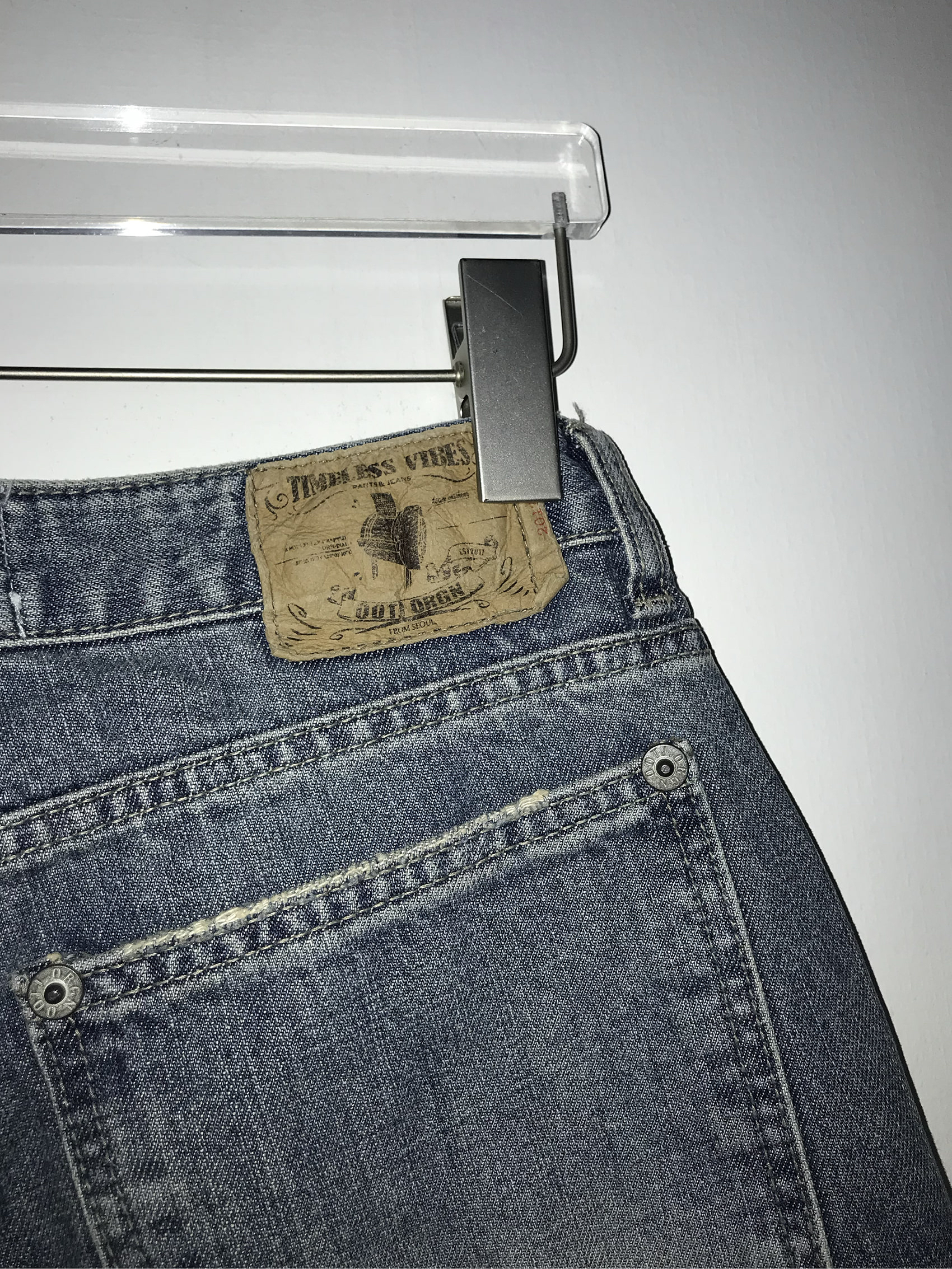 Metal Hook Washed Wide-Leg Denim