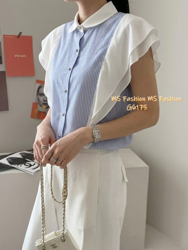 G6175 韓國🇰🇷高質條子ruffle恤