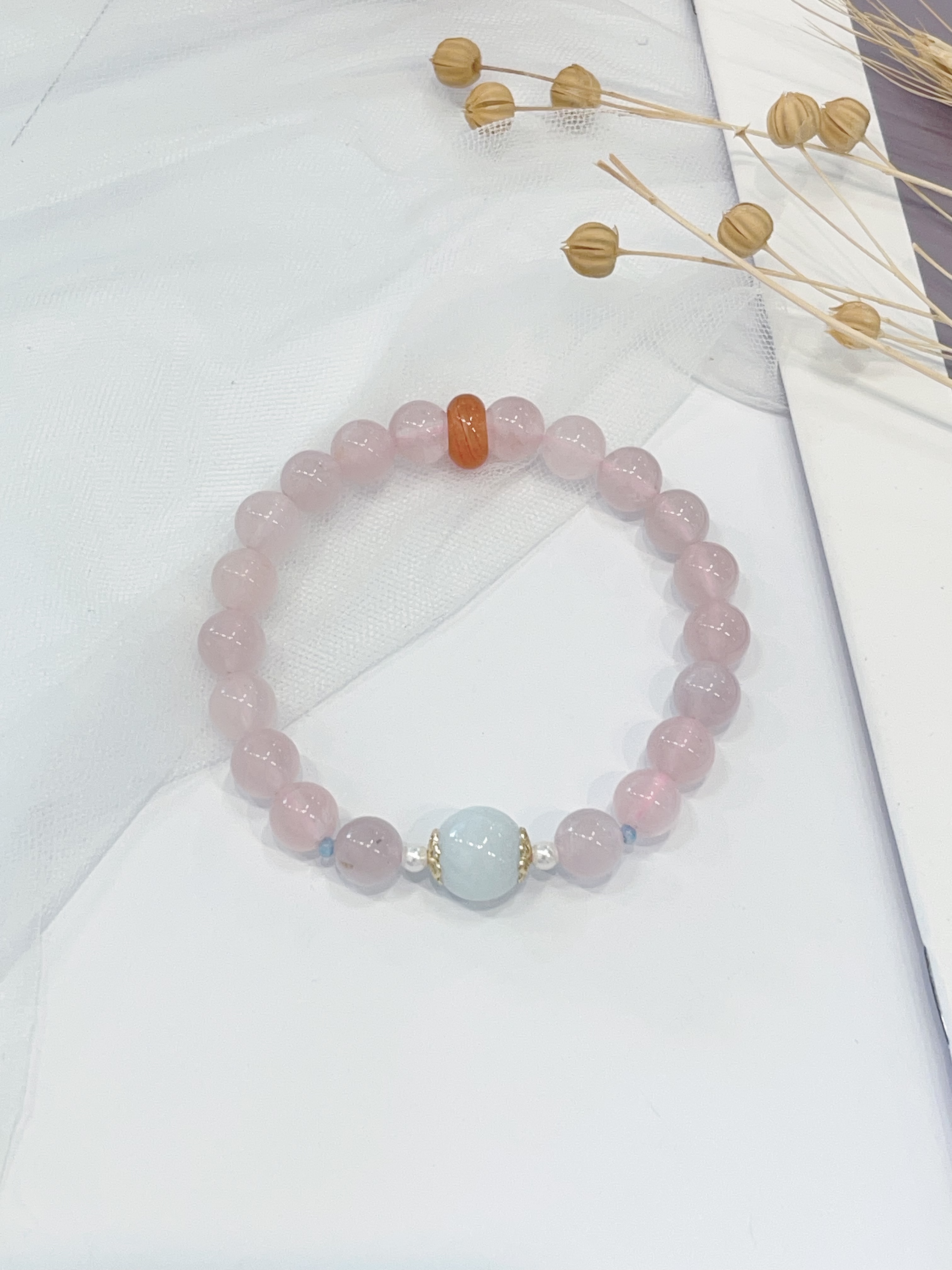🌊 粉水晶 × 海蓝宝手串 Rose Quartz & Aquamarine｜7.5mm