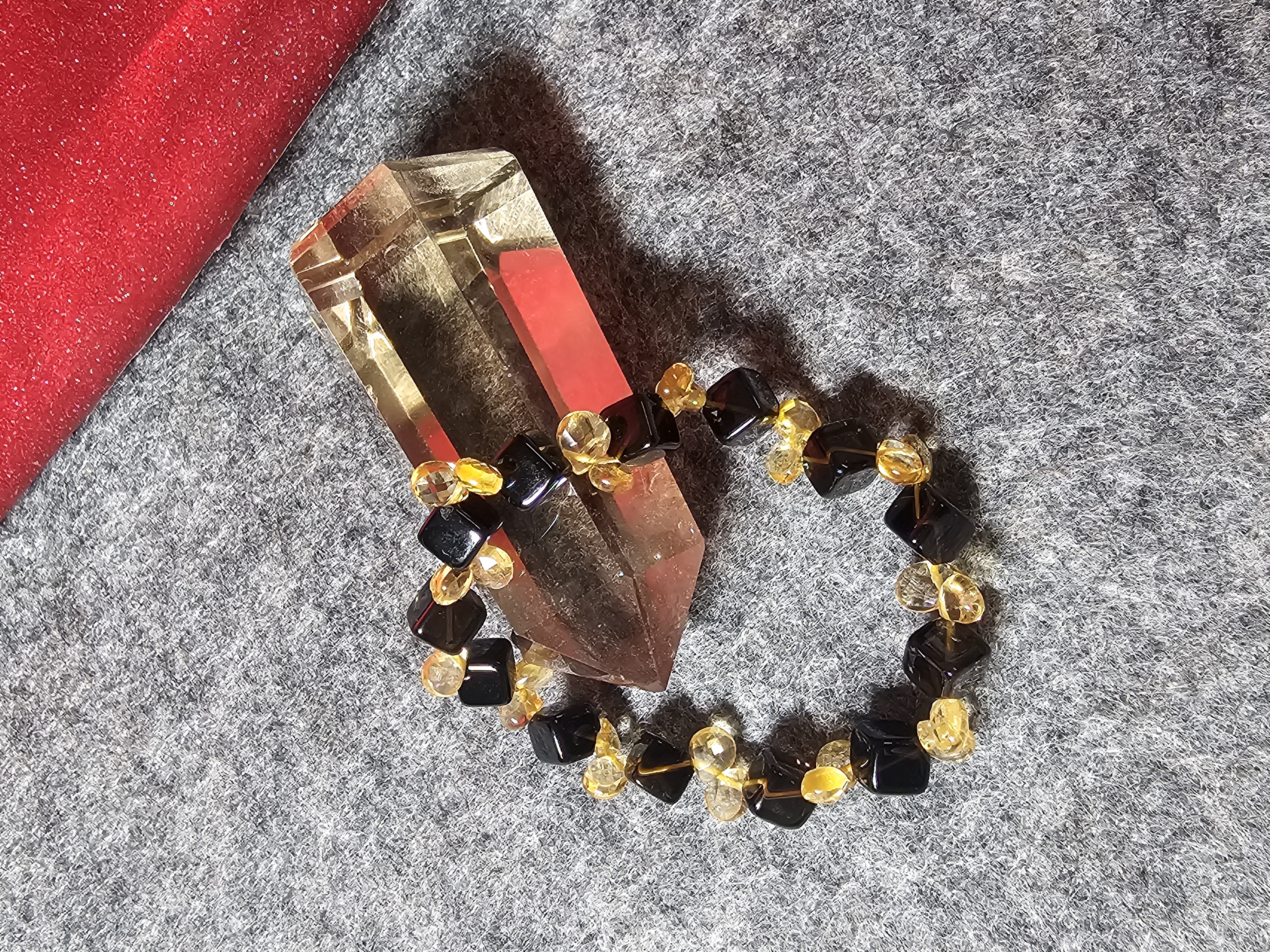 黃水晶水滴茶水晶菱形手鏈