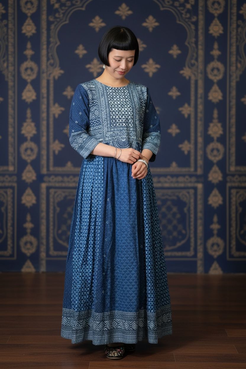 1634 White x Blue Block Print OP