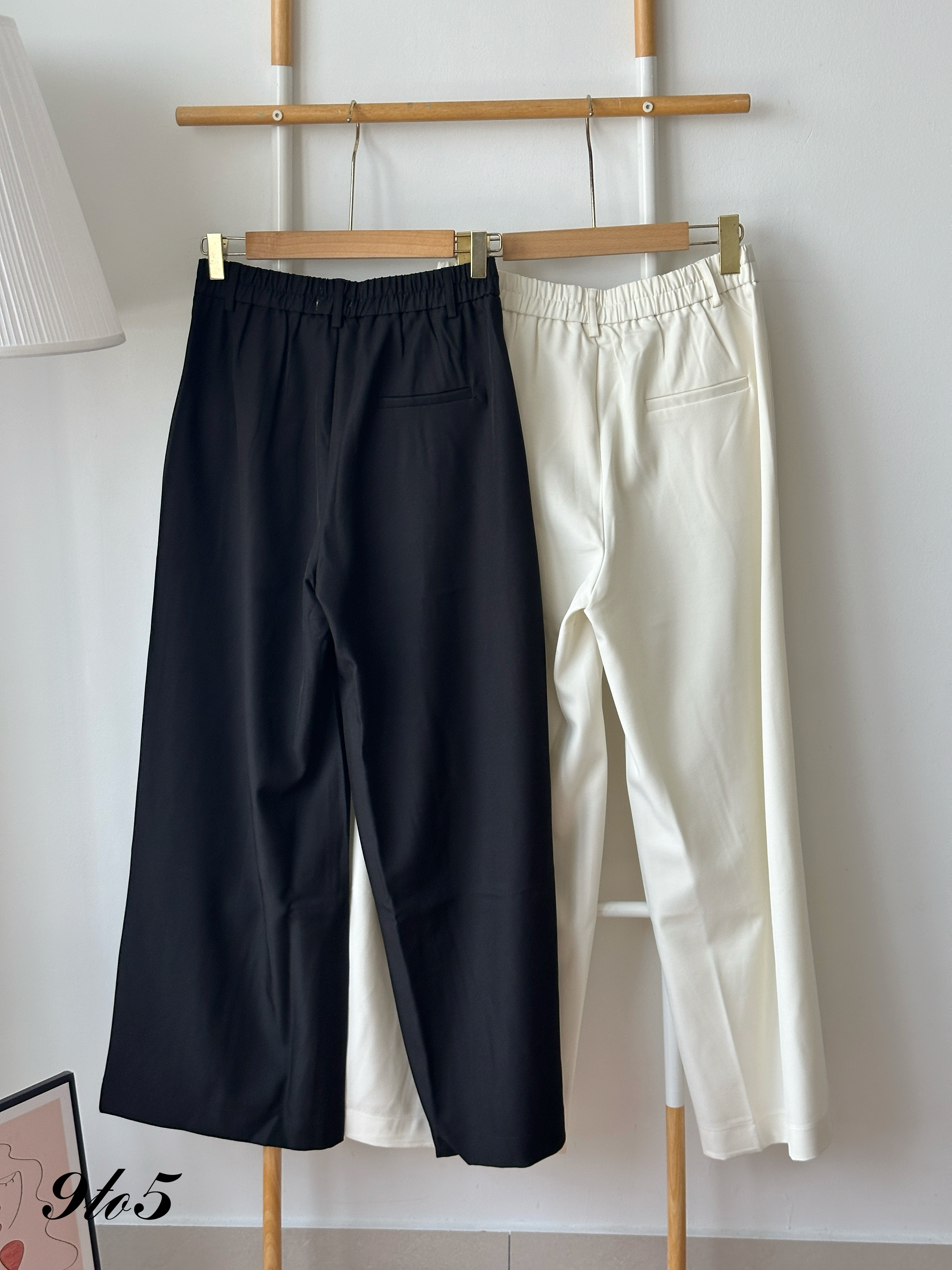S1987 Wide Leg Long Pants - Black & Cream