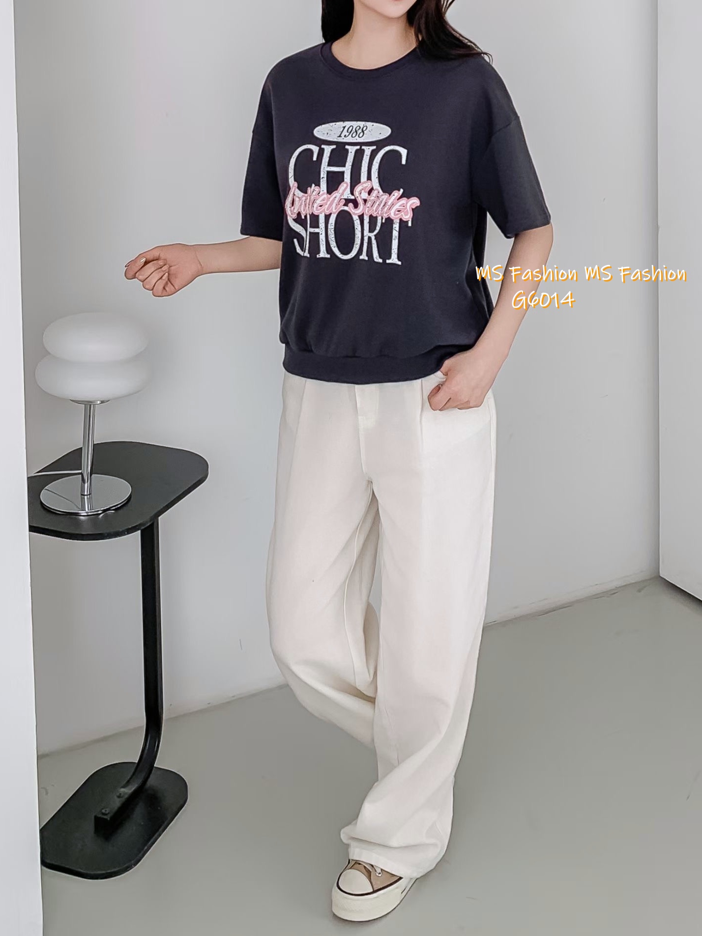 G6014 韓國🇰🇷拼色字母print top