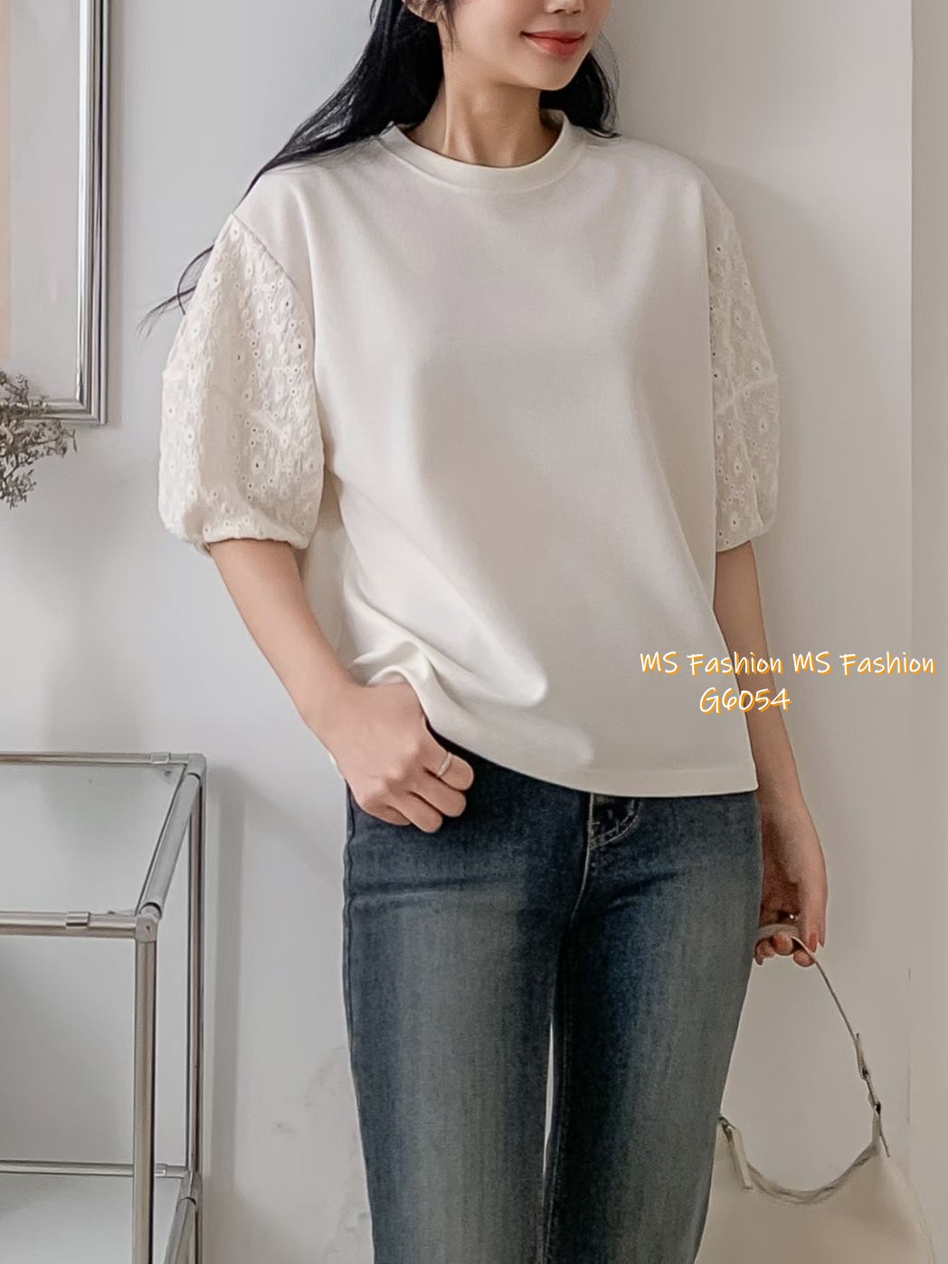 G6054 韓國🇰🇷通花泡泡袖top