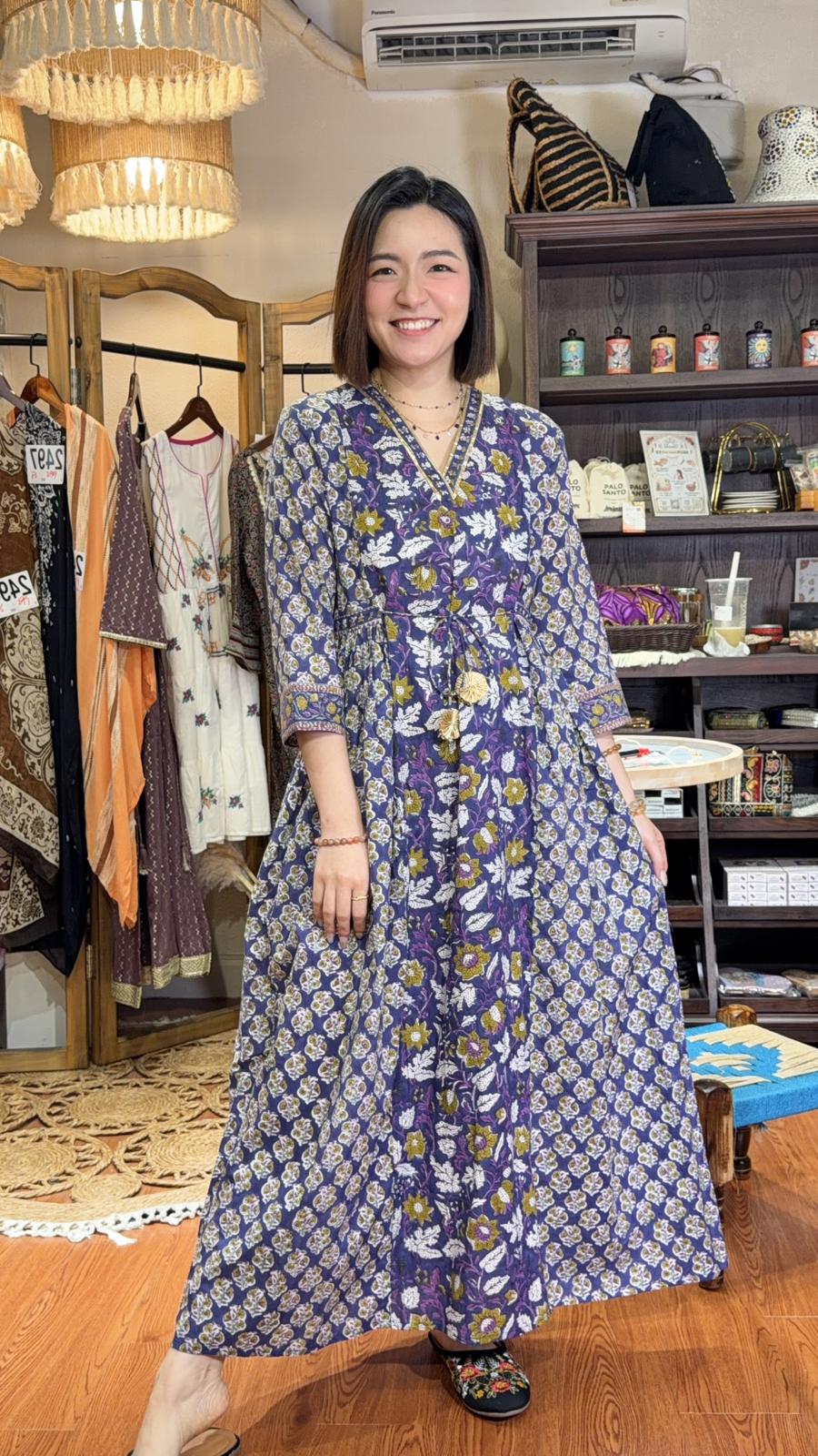 2508 Purple Cotton Kalamkari V-Neck Rope OP 50"