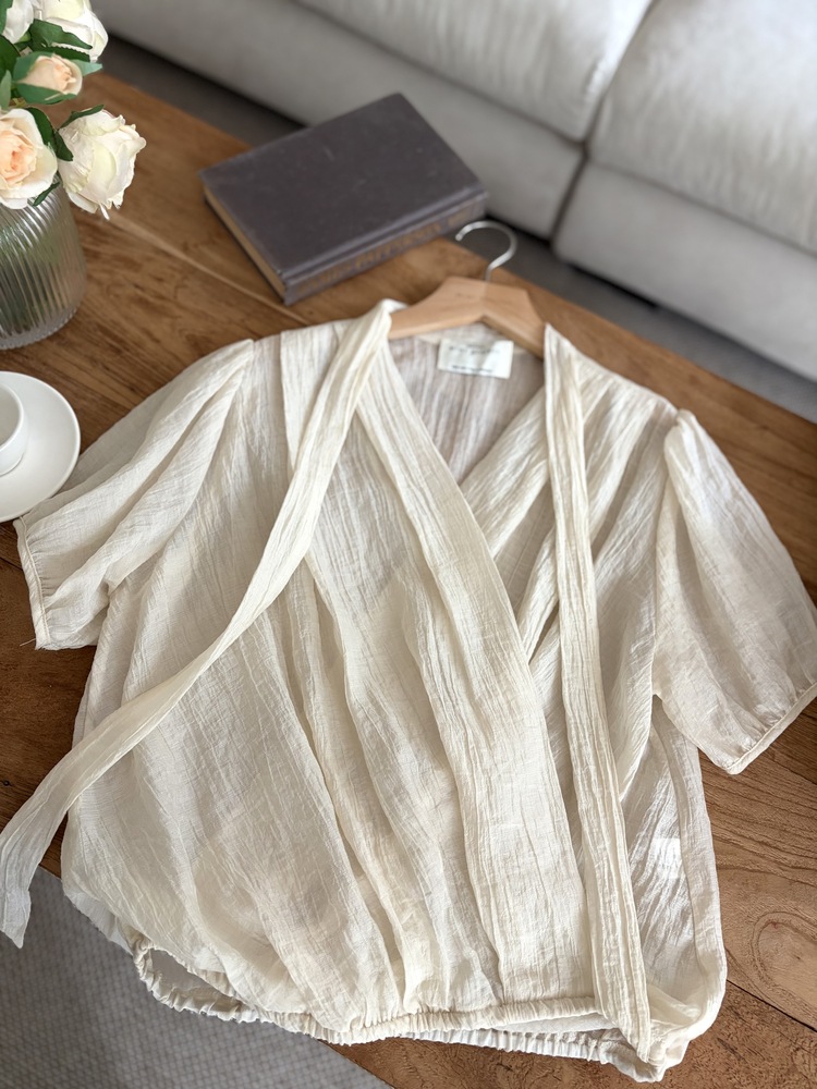 Louise Wrap Blouse with Tie (Cream)