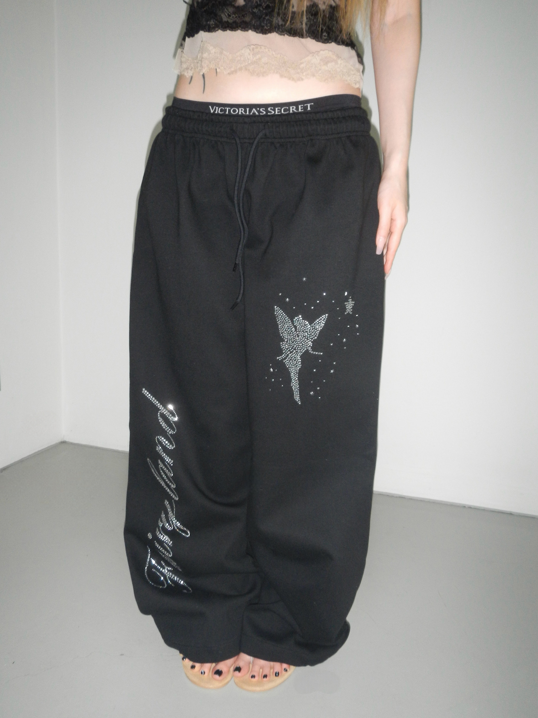 Rhinestone Graphic Wide-Leg Pants